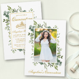Elegant Watercolor Greenery Photo Quinceanera Inbjudningar