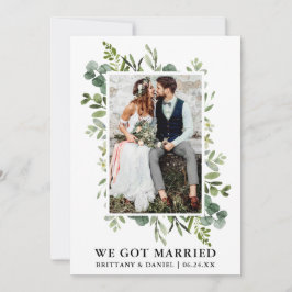 Elegant Watercolor Greenery Photo We Har Married Meddelande
