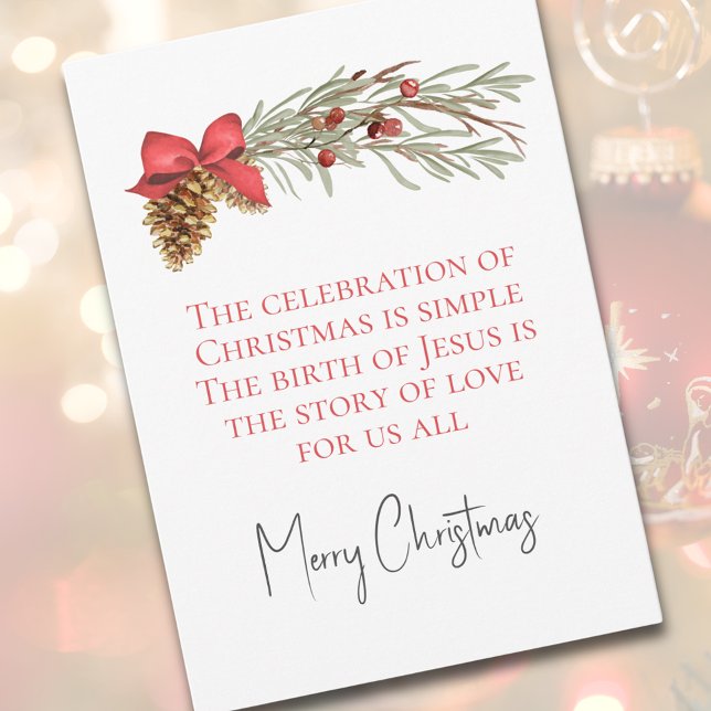Elegant Watercolor Greenery Religiösa non-Photo Julkort (Elegant Watercolor Greenery Religious Non-Photo Christmas Card)