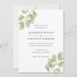 Elegant Watercolor Greenery Rustic Bröllop Inbjudningar