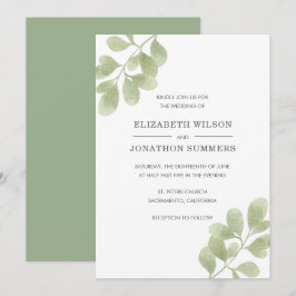 Elegant Watercolor Greenery Rustic Bröllop Inbjudningar