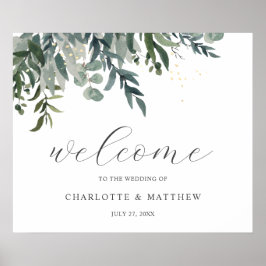 Elegant Watercolor Greenery Welcome Bröllop Poster