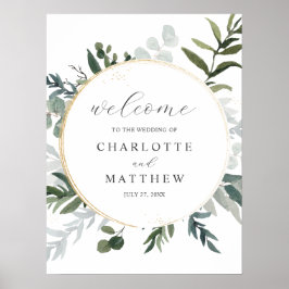 Elegant Watercolor Greenery Welcome Bröllop Poster