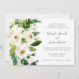 Elegant Watercolor Greenery White Blommigt Bröllop Inbjudningar