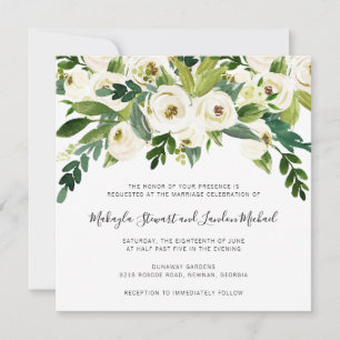 Elegant Watercolor Greenery White Blommigt Bröllop Inbjudningar