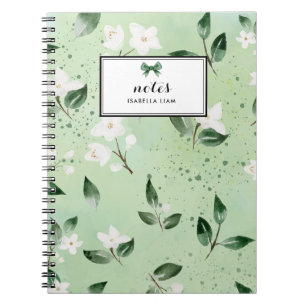 Elegant Watercolor Greenery White Flowers Mönster Anteckningsbok