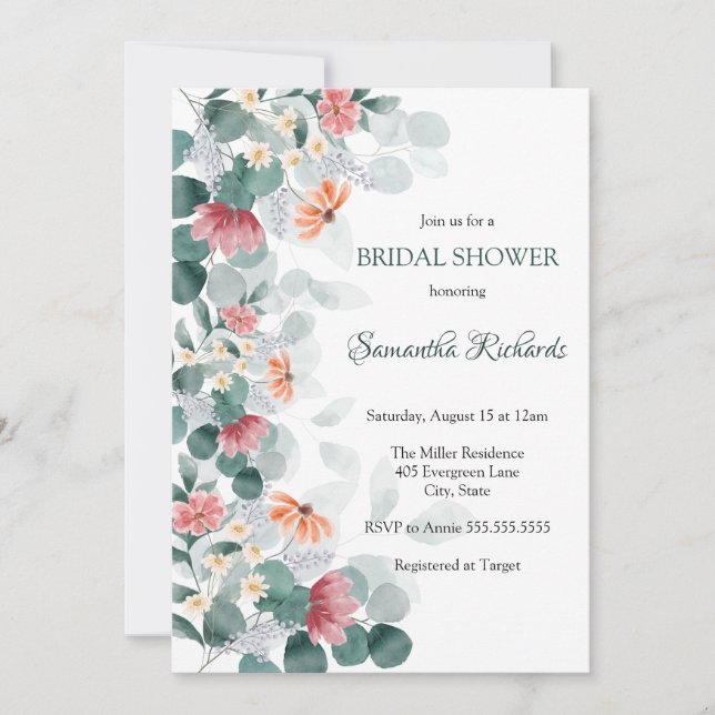 Elegant Watercolor grönsaklighet bröllopsdusch Inbjudningar (Framsida)