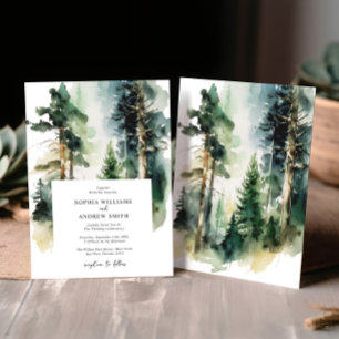 Elegant Watercolor Grönt Forest Wedding bjudande Inbjudningar