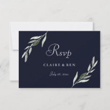 Elegant Watercolor Grönt Löv Navy Bröllop OSA