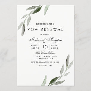 Elegant Watercolor Grönt Löv Vow Renewal Inbjudan