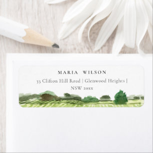 Elegant Watercolor Grönt Winery Vineyard Adress Returadress Etikett