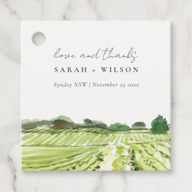 Elegant Watercolor Grönt Winery Vineyard Bröllop Gåvor Etiketter (Framsida)