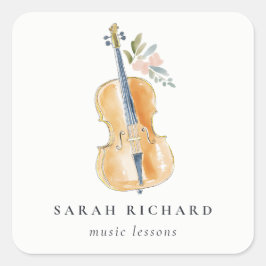 Elegant Watercolor Guitar Musician Music Teacher Fyrkantigt Klistermärke