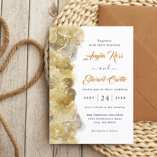 Elegant Watercolor Guld bröllopsinbjudan Spara Datumet