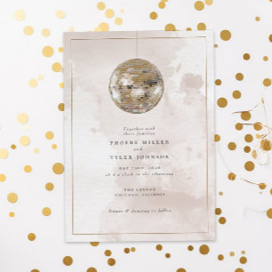 Elegant Watercolor Guld Disco Boll Bröllop Inbjudningar