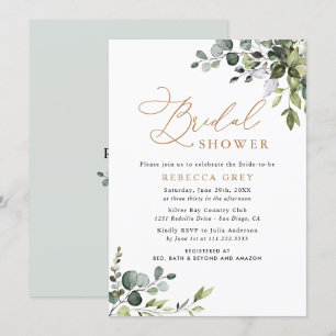 Elegant Watercolor Guld Greenery Möhippa Inbjudningar