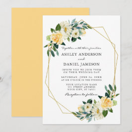 Elegant Watercolor Gult Blommigt Guld Ram Inbjudningar