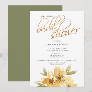 Elegant Watercolor Gult Bröllop Möhippa Inbjudningar