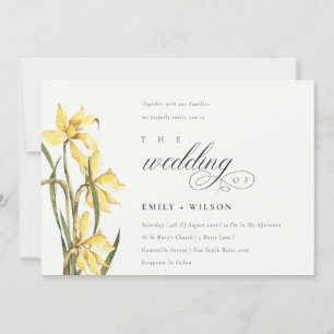 Elegant Watercolor Gult Daffodil bröllopsinbjudan Tack Kort