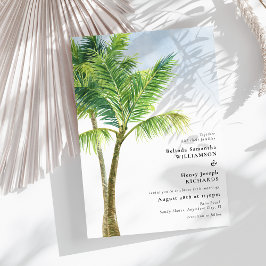 Elegant Watercolor Handflatan Träd Beach Wedding Inbjudningar