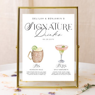 Elegant Watercolor Hans Namnteckning Drink Bröllop Poster