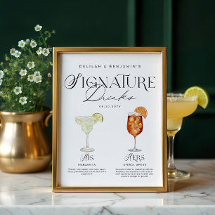 Elegant Watercolor Hans Namnteckning Drink Bröllop Poster