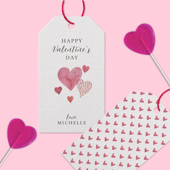 Elegant Watercolor Hearts, Alla hjärtans dag Presentetikett (Skapare uppladdad)
