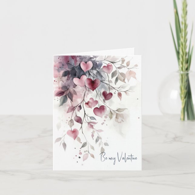 Elegant Watercolor Hearts Valentines Hälsning Helgkort (Framsida)