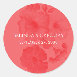 Elegant Watercolor Hibiscus Bröllop Runt Klistermärke