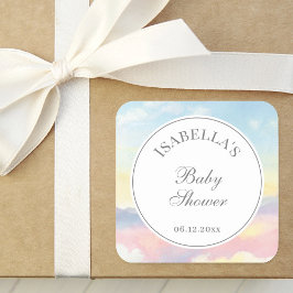 Elegant Watercolor Himlar och Clouds Baby Shower Fyrkantigt Klistermärke