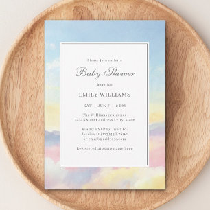 Elegant Watercolor Himlar och Clouds Baby Shower Inbjudningar