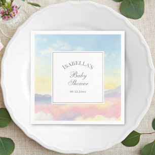 Elegant Watercolor Himlar och Clouds Baby Shower Pappersservett