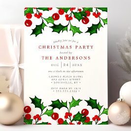 Elegant Watercolor Holly Berries jul Party Inbjudningar
