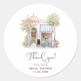 Elegant Watercolor Hon sa Oui Rosa Flowers Brida Runt Klistermärke