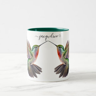 Elegant Watercolor Hummingbird Personlig Namn Två-Tonad Mugg