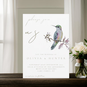 Elegant Watercolor Hummingbird Wedding bjudande in