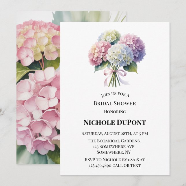 Elegant Watercolor Hydrangea Bridal Shower Inbjudningar (Fram/baksida)