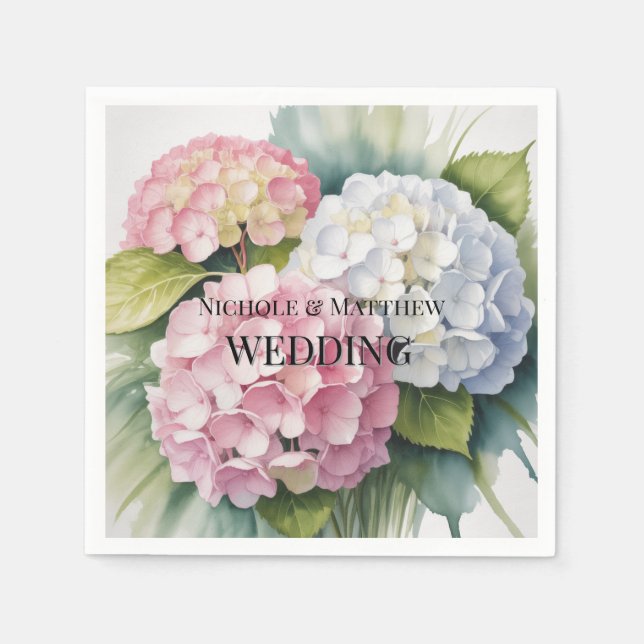 Elegant Watercolor Hydrangea Wedding Pappersservett (Framsidan)