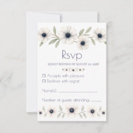 Elegant Watercolor Ivory Navy Blue Anemone Bröllop OSA Kort