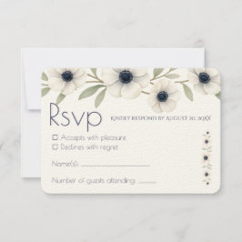 Elegant Watercolor Ivory Navy Blue Anemone Bröllop OSA Kort