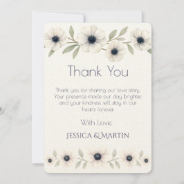 Elegant Watercolor Ivory Navy Blue Anemone Bröllop Tack Kort