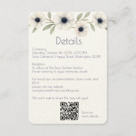 Elegant Watercolor Ivory Navy Blue Anemone Bröllop Tilläggskort