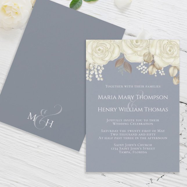 Elegant Watercolor Ivory Ro Blommigt Guld Foliage Inbjudningar (Skapare uppladdad)