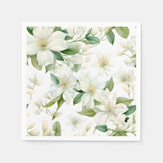 Elegant Watercolor Jasmine Flowers Pappersservett (Framsidan)