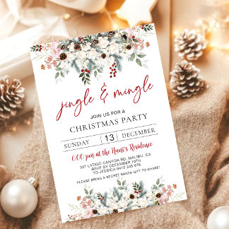 Elegant Watercolor Jingle & Mingle Christmas Party Julkort