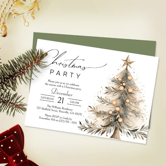 Elegant Watercolor Julafton Träd jul Party Inbjudningar (Invite your guests to your Christmas celebration with this heartwarming and cozy holiday invitation.)