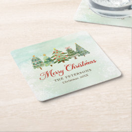 Elegant Watercolor Julgran Julfest Underlägg Papper Kvadrat