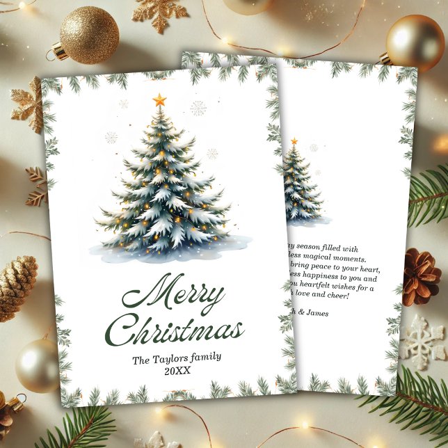 Elegant Watercolor Julgran Julkort (Elegant Watercolor Christmas Tree Holiday Card)