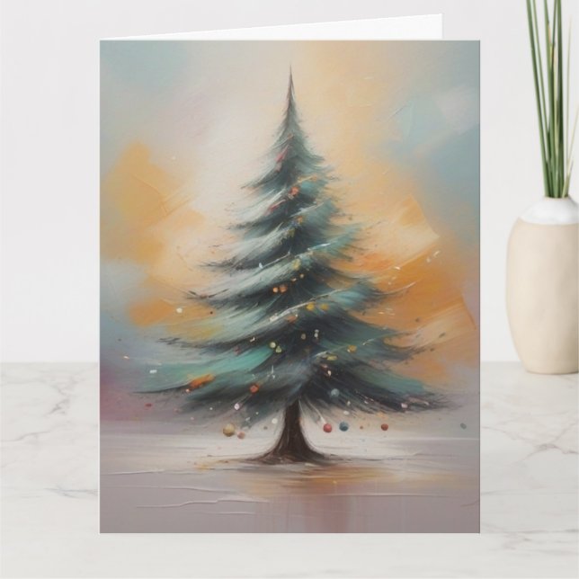 Elegant Watercolor Julgran Kort (Framsida)