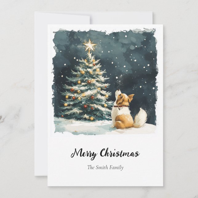 Elegant Watercolor Julgran non-Photo Julkort (Framsida)